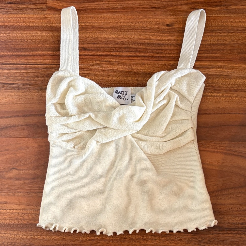 Princess Polly Cream Ruched Top